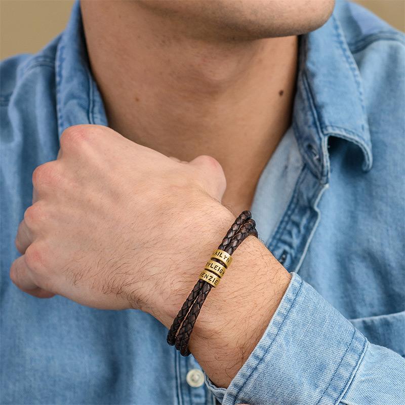 Pulsera de Hombre en Cuero Negro – Personalizable con Acabados en Plateado o Oro 